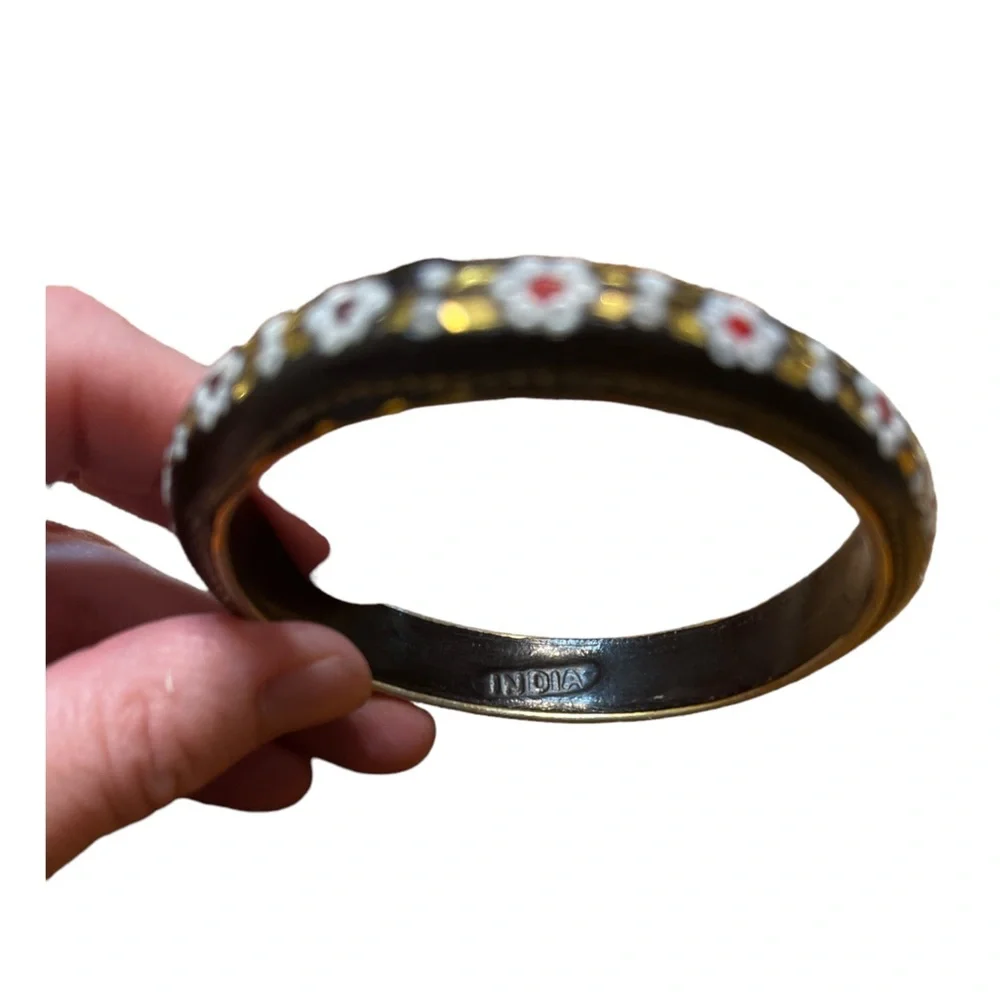 Vintage Gold & Black Indian Floral Bracelet